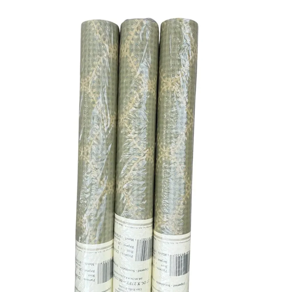 Ronald Redding Wallpaper Plaid Vines Farmhouse Green Gold DL0683 One Roll NEW